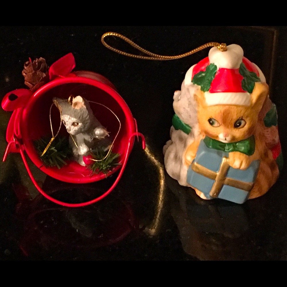 Mid-Century 2 Cat & KITTEN Christmas Ornaments